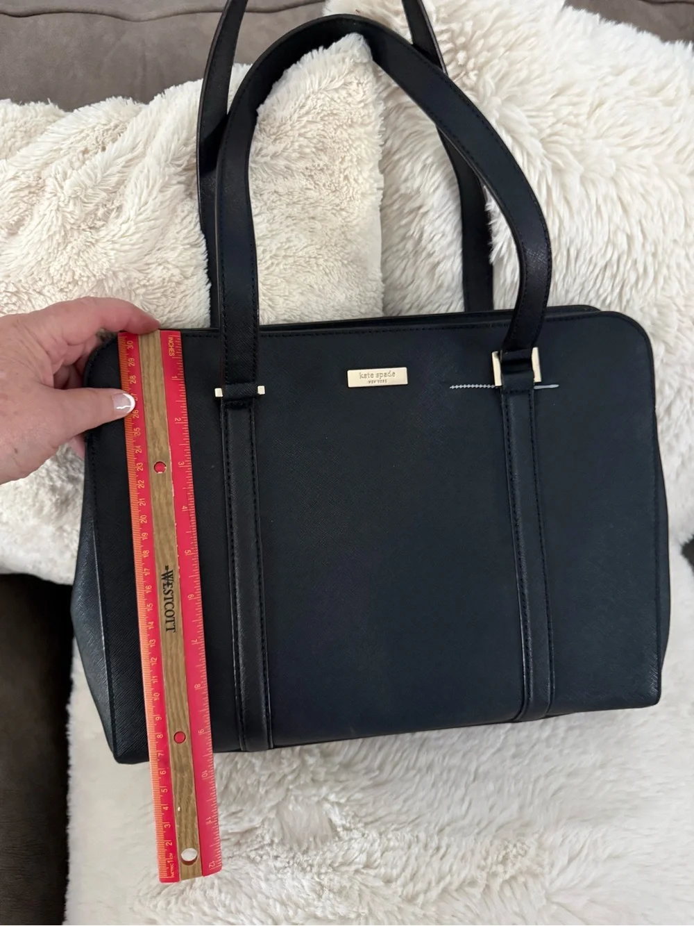 kate spade Black Structured Saffiano Tote with Gold Hardware